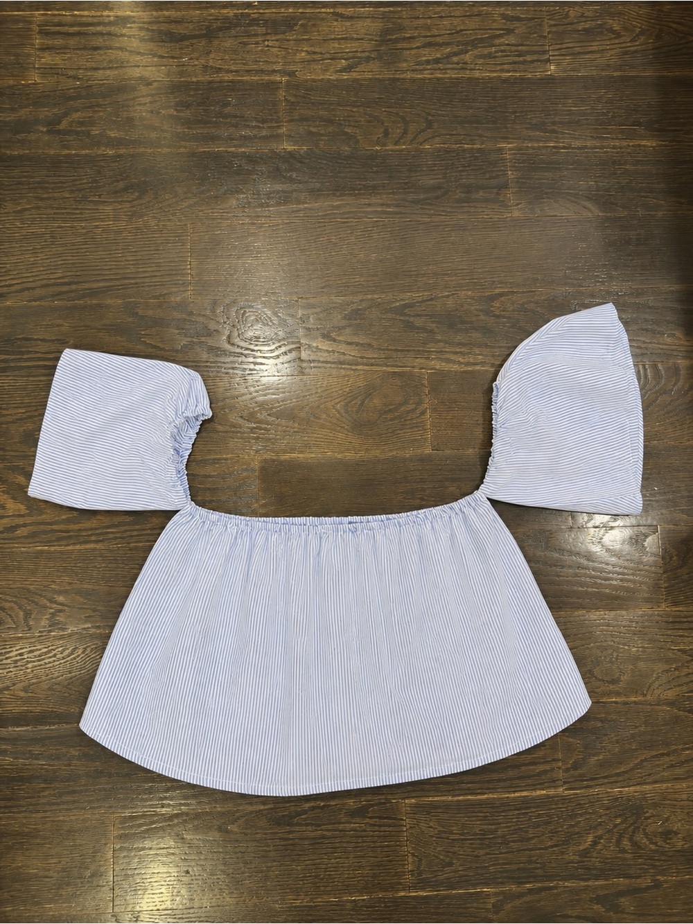 Boohoo Light Blue Striped Off-Shoulder